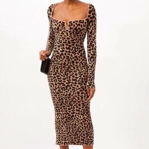 GALVAN "Freya" Leopard Jacquard Knit Midi Dress Size Large